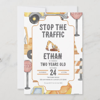 Convite Modern Construction Birthday Invite Child Toddler 