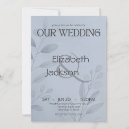 Convite Modern Cool Blue Botanical Typography Wedding  