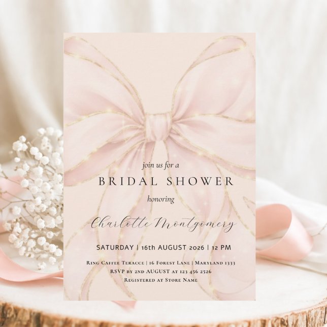 Convite Modern Coquette Pink Bow Bridal Shower (Criador carregado)