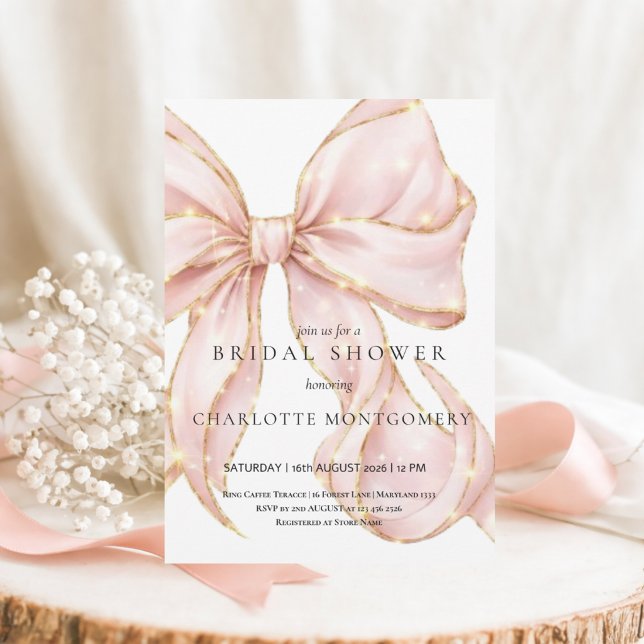 Convite Modern Coquette Pink Bow Bridal Shower (Criador carregado)