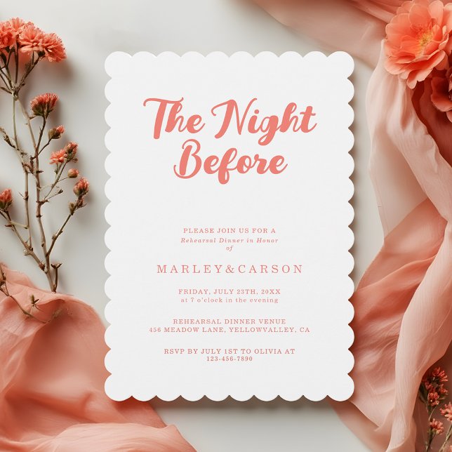 Convite Modern Coral Script Wedding Rehearsal Dinner (Criador carregado)