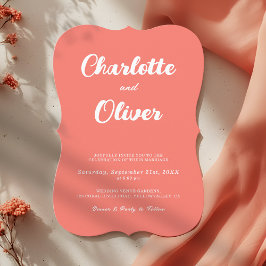Convite Modern Coral Union Script Decorative Wedding