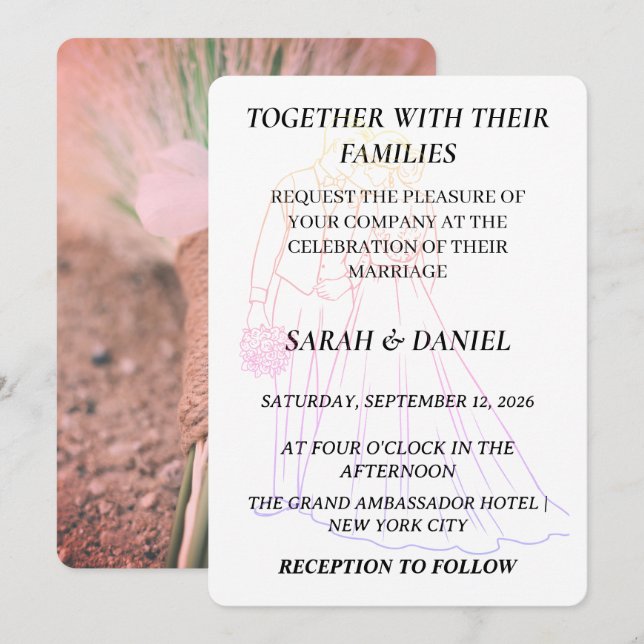 Convite Modern Couple Line Art Wedding Invitation | Rustic (Frente/Verso)