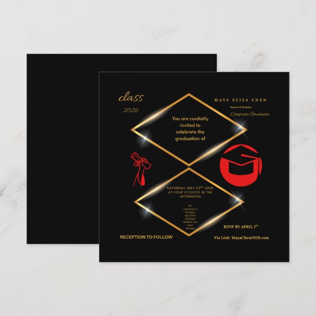 Convite Modern Customizable Graduation Invitation    (Frente/Verso)