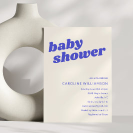 Convite Modern Cute Blue White Retro Baby Shower 