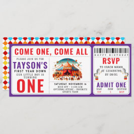 Convite Modern Cute Circus Carnival 1st Birthday Ticket
