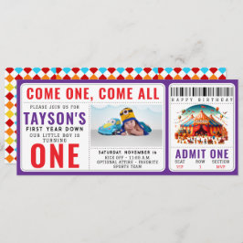 Convite Modern Cute Circus Carnival 1st Birthday Ticket