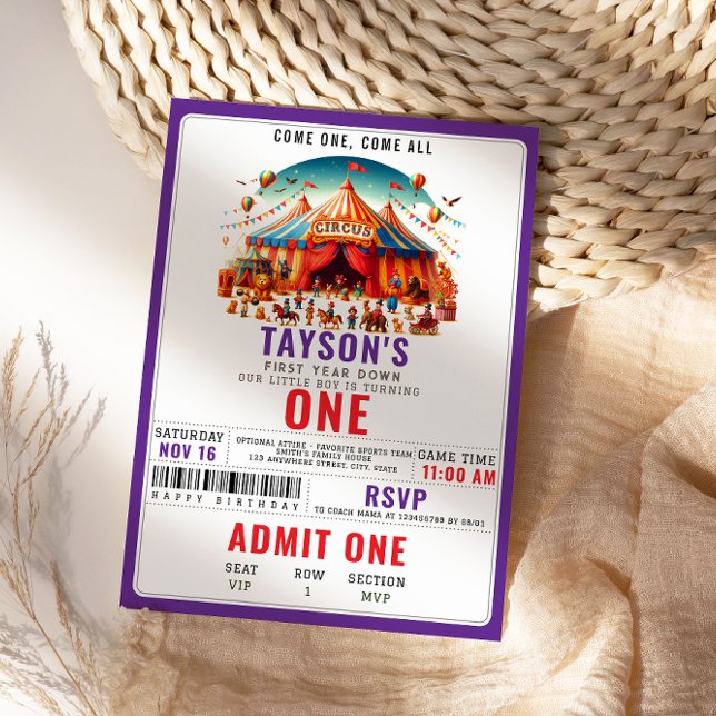 Convite Modern Cute Circus Carnival Festival 1st Birthday (Criador carregado)