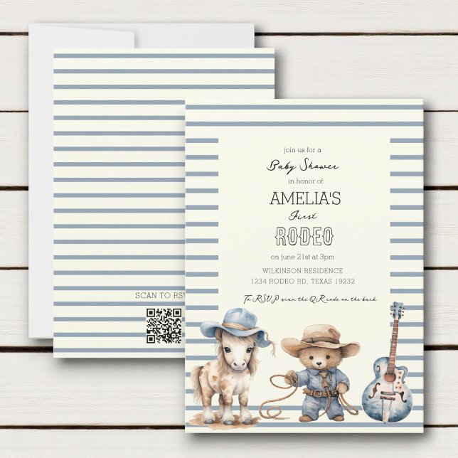 Convite modern cute pastel first rodeo baby shower (Criador carregado)
