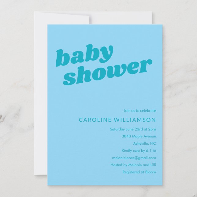 Convite Modern Cute Pastel Teal Blue Retro Baby Shower  (Frente)