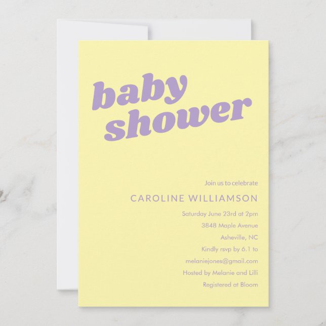 Convite Modern Cute Pastel Yellow Retro Baby Shower  (Frente)