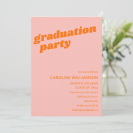 Convite Modern Cute Pink Orange Retro Graduation Party