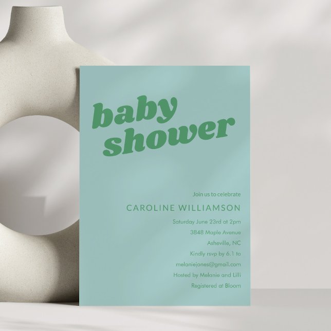 Convite Modern Cute Soft Blue Green Retro Baby Shower  (Criador carregado)