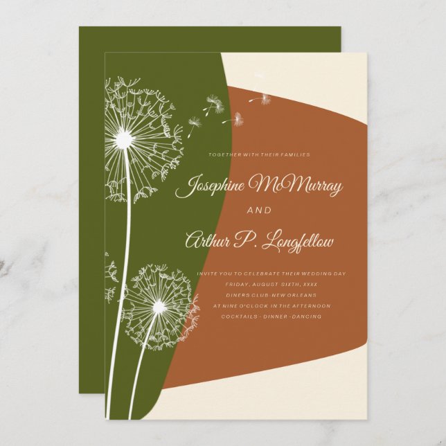 Convite Modern Dandelion Wedding (Frente/Verso)
