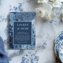 Convite Modern Dark Blue Botancial Wedding Invitation