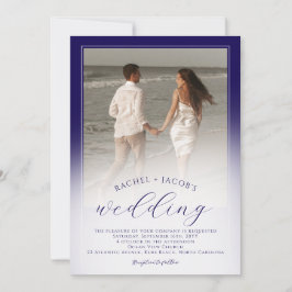 Convite Modern Dark Blue Ombre 2-Photo Wedding