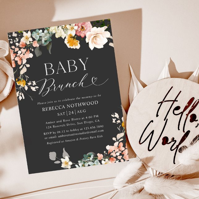 Convite Modern Dark Boho Floral Baby Brunch (Criador carregado)