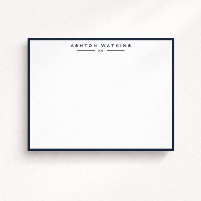 Convite Modern Dark Navy Border Note Card (Criador carregado)