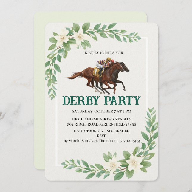 Convite Modern Derby Horse Racing Party Invitation (Frente/Verso)