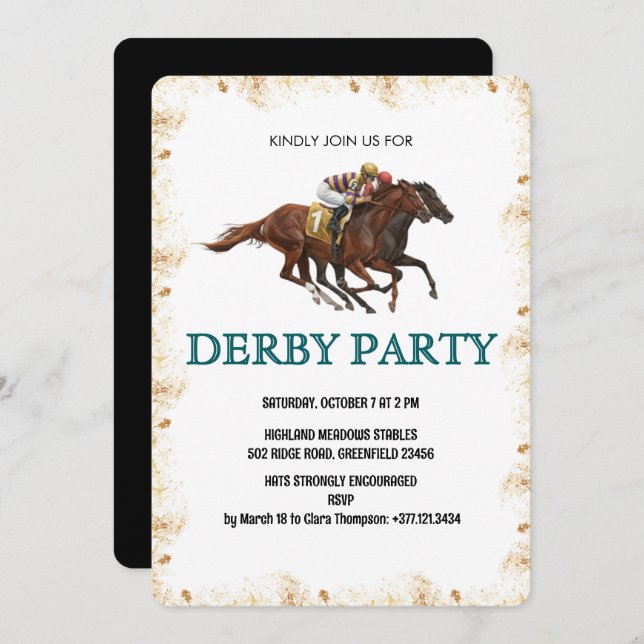 Convite Modern Derby Horse Racing Party Invite (Frente/Verso)