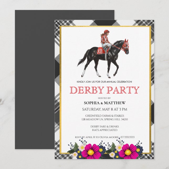 Convite Modern Derby Party Invitation Horse Racing (Frente/Verso)