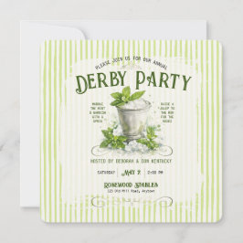 Convite Modern Derby Party Watercolor Mint Julep Elegant