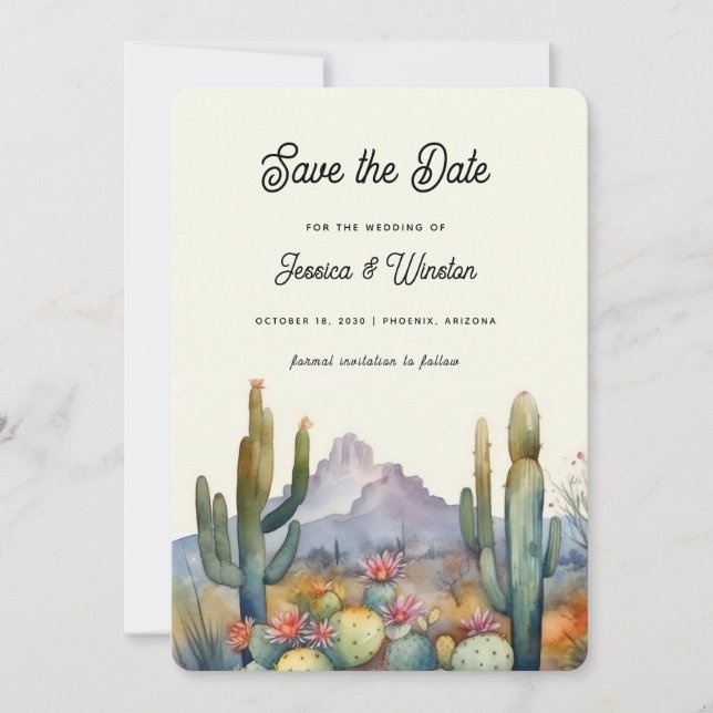 Convite Modern Desert Cactus Salve a Data (Frente)