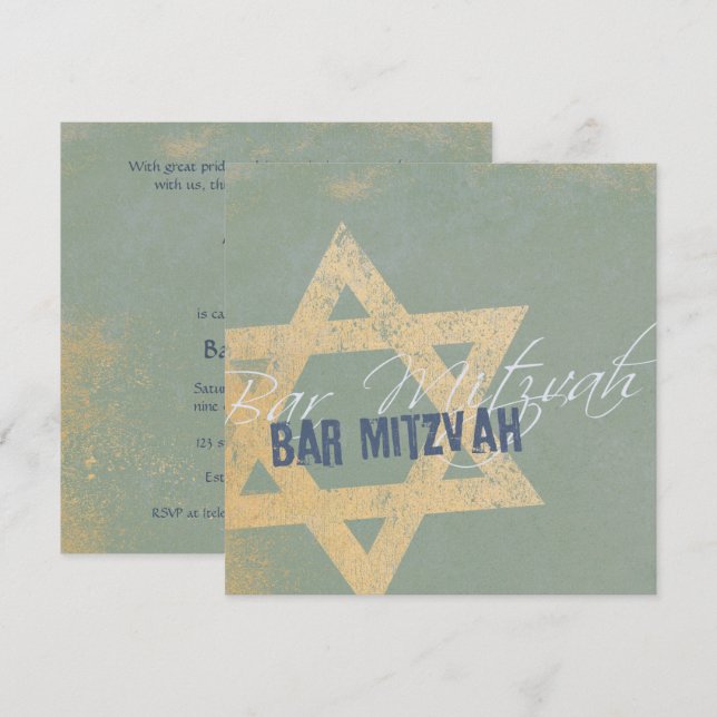 Convite Modern Distressed - Bar Mitzvah Invitation (Frente/Verso)