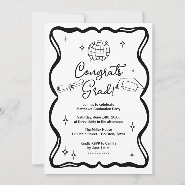 Convite Modern doodle Congrats grad! Graduation Invitation (Frente)