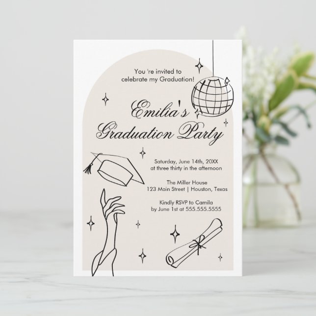 Convite Modern doodle Graduation Invitation (Em pé/Frente)