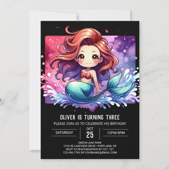 Convite Modern Dreamy Mermaid Birthday (Frente)