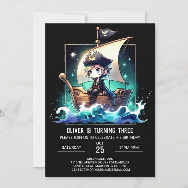 Convite Modern Dreamy Pirate Birthday (Frente)