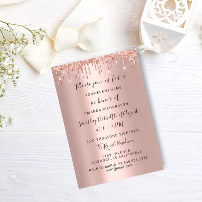 Convite Modern Drives Rosa Dourado Casamento Bridal Glit (Modern Drips Rose Gold Bridal Wedding Spark Glit Invitation)