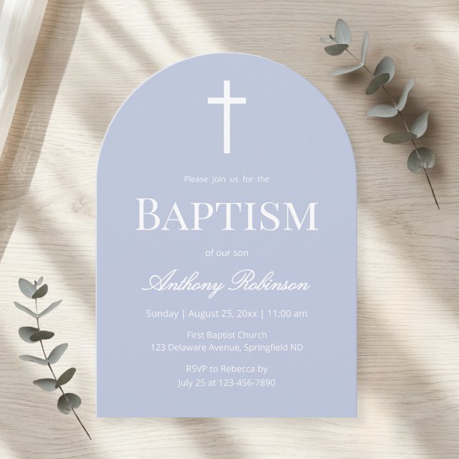 Convite Modern Dusty Blue Arch Baptism (Criador carregado)