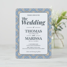 Convite Modern Dusty Blue Art Deco Geometric Wedding