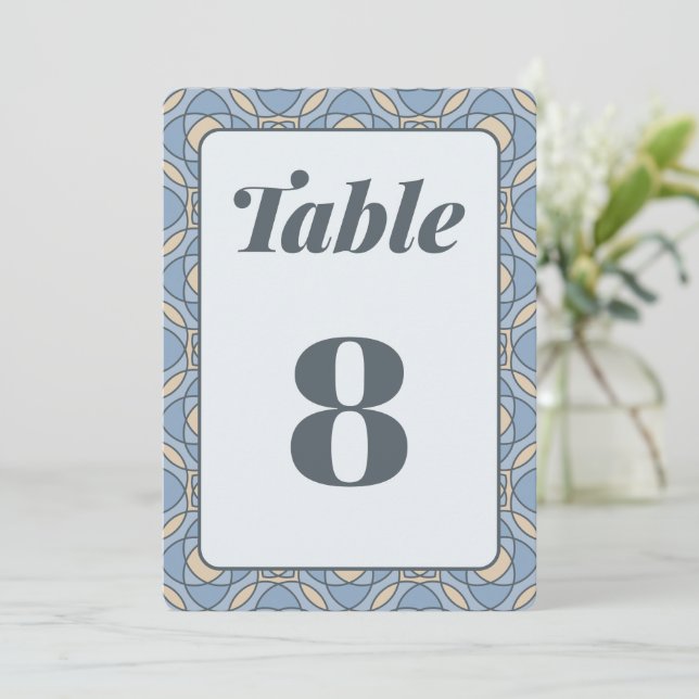 Convite Modern Dusty Blue Art Deco Wedding Table Numbers (Em pé/Frente)