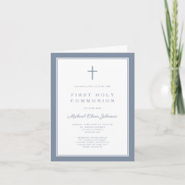 Convite Modern Dusty Blue Cross Boy First Holy Communion