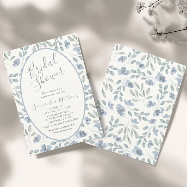 Convite Modern Dusty Blue Watercolor Bridal Shower (Criador carregado)