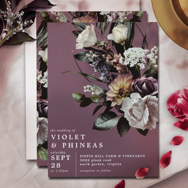 Convite Modern Dusty Mauve Roxo | Casamento Floral Elegant (Criador carregado)