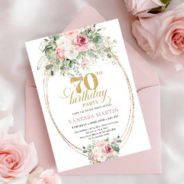 Convite Modern dusty pink floral gold 70th birthday invite