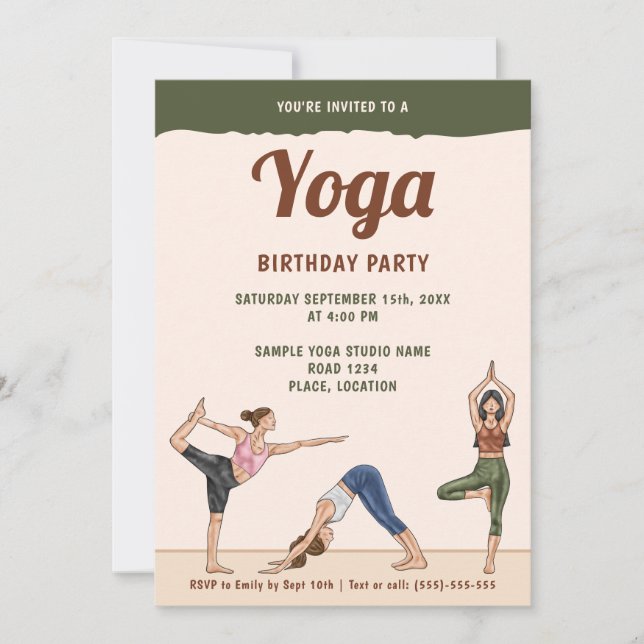 Convite Modern Earthy Boho Yoga Women Birthday Party (Frente)