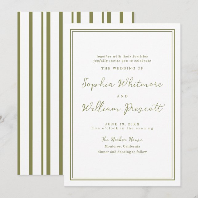 Convite Modern Earthy Olive Green Wedding Invitation (Frente/Verso)