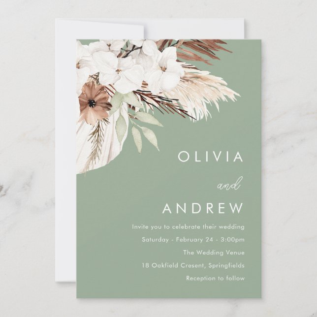 Convite Modern Earthy Sage Boho Wedding (Frente)