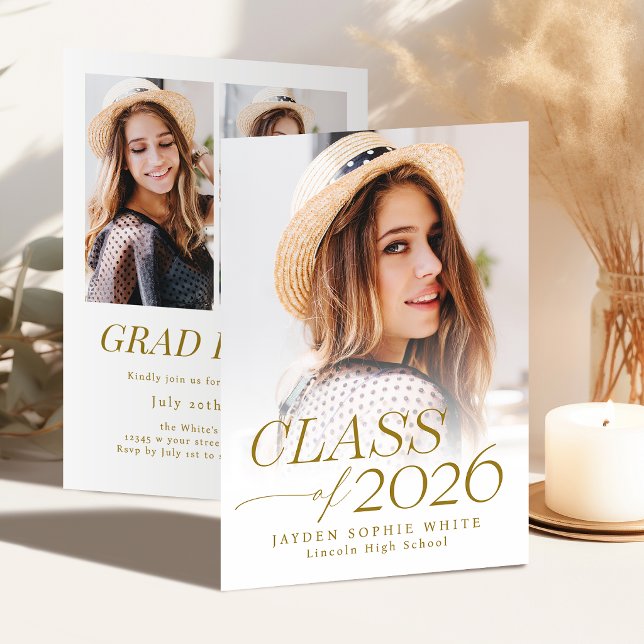 Convite Modern Elegance Class of 2026 Photo Graduation (Modern Elegance Class of 2026 Photo Graduation Invitation)
