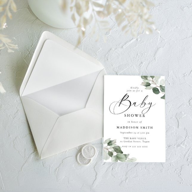 Convite Modern Elegance Green Leaves Baby Shower (Criador carregado)