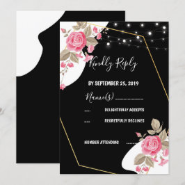 Convite Modern Elegance Pink Floral Light RSVP