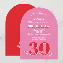 Convite Modern Elegant 30th Birthday Pink Red Minimalist 