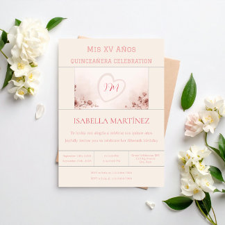 Convite Modern Elegant Bilingual Quinceanera Birthday