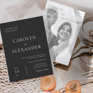 Convite Modern Elegant Black Photo Wedding Invitation