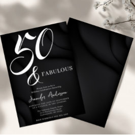 Convite Modern Elegant Black White Fifty Fabulous Birthday